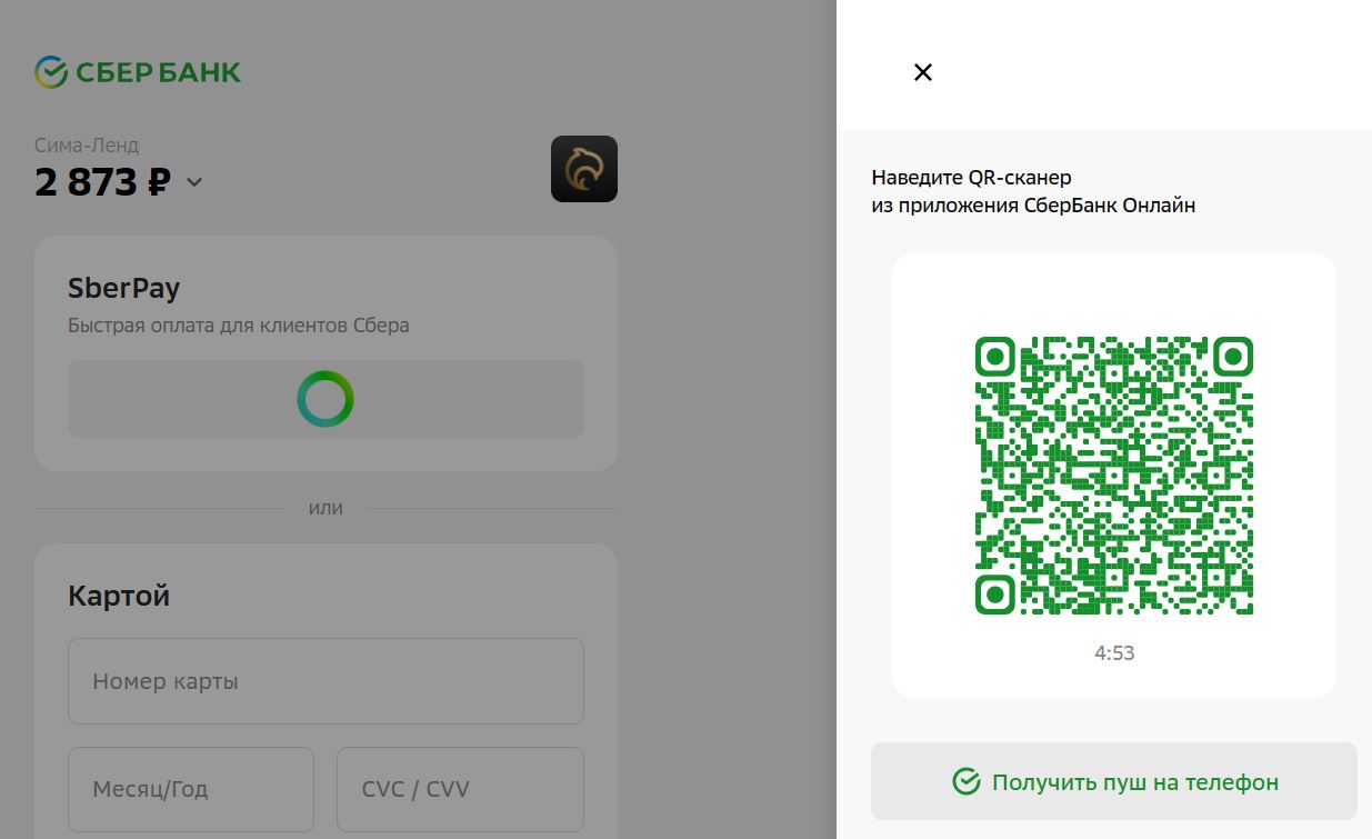 Оплата по QR коду Sberpay
