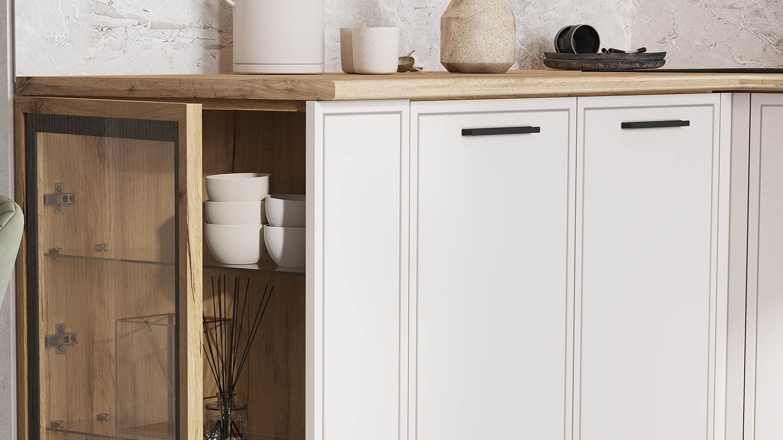 Кухонный гарнитур трёхуровневый угловой в потолок «Бьянка»